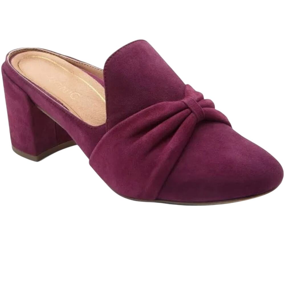 Vionic NWB Plaza Presley Merlot Suede Square Toe Mules Size 6 Purple Orthaheel
